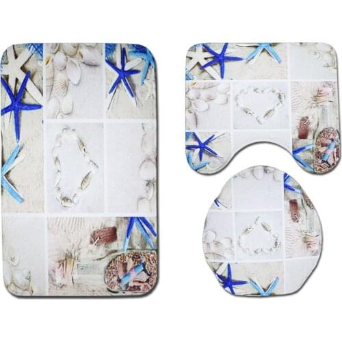 DropShipping Starfish Shower Curtain Toilet Rug Set Non-slip Bathroom Floor Mats Bathroom Carpet Toilet Lid Cover Bath Mat Set