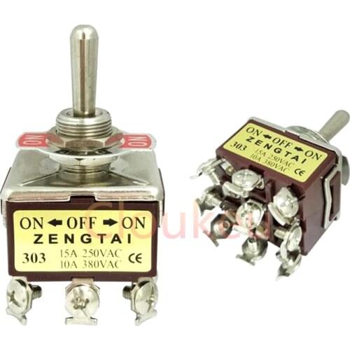 E-TEN303 12MM Brown 9Pin/3File ON-OFF-ON Rocker switch Toggle Switch 15A250V