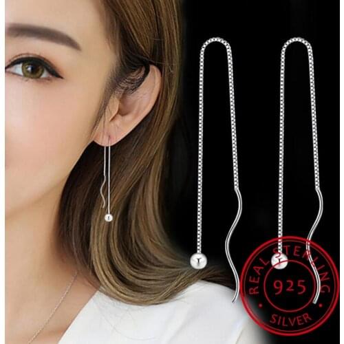 Elegant 925 Sterling Silver Long Tassel Drop Earrings Box Chain Beads Ear Chain For Women S-E229