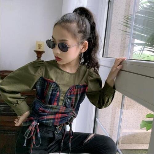 2020 Korea style girls patchwork t-shirt cotton fashion autumn girls top 4-10t F740