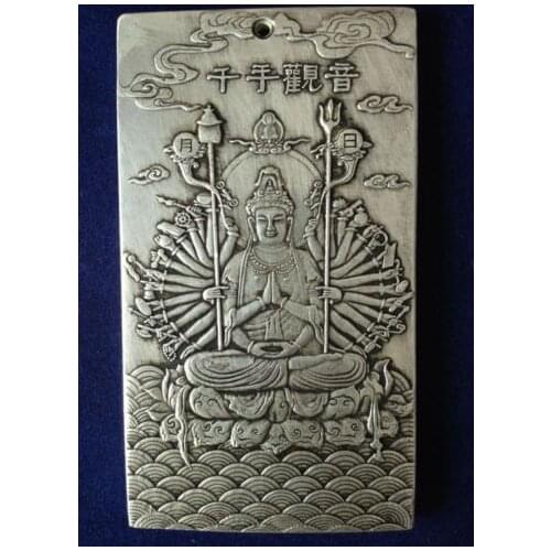 Exquisite Old Chinese Tibetan Silver Thousand-Hand Kwan-yin Auspicious Amulet Plate