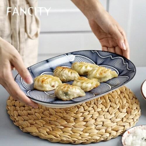 FANCITY Restaurant ceramic fish dish, large oval plate, household dish plate, steamed fish dish