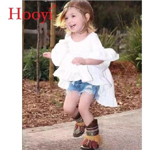 Hooyi Princess Girls' Clothes Sets Children White Shirt + Blue Jean Pants Suit Outfits 2-Pieces Sets Girl Jumper Dresses Blouses