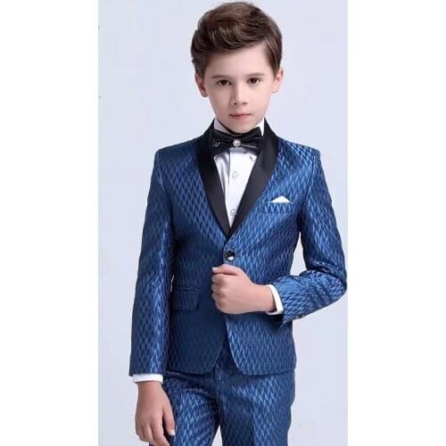 Blue One Buttons Boy Suits Shawl Lapel Elegant Suit for boy Children costume wedding Party Tuxedos boys blazer (jacket+pant)