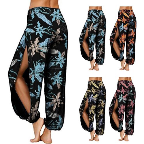 HOT SALES!!! Fashion Women Floral Print Side Slitting Long Harem Pants Bloomers Yoga Trousers