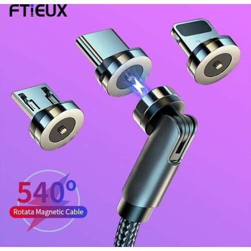 Magnetic USB C charger Cable 540 Degree Roating Fast Charging Type C Micro USB Phone Cord Wire For iPhone Xiaomi Samsung Huawei
