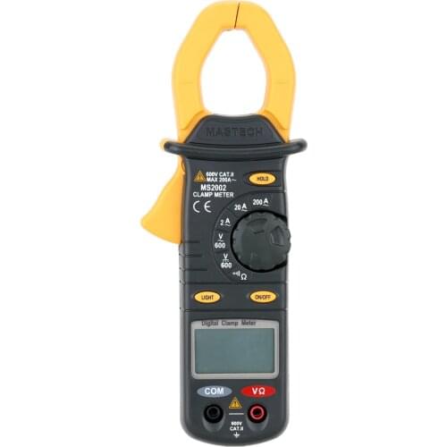 Mastech MS2002 Digital Clamp Meter Multimeter AC Current DC/AC Voltage Resistance Audible Continuity Measurement Manual Range