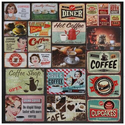 Hot Coffee Drink Coffee Bar Metal Plate Poster Pub Cafe Wall Decor Retro Sticker Vintage Tin Sign Tintin Sign Art Metal Painting