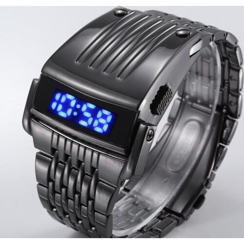 Fashion Luxury Iron Man watches Conception Blue Red LED Mens Stainless Steel Wrist Watch Relogio Masculino Gold Black Silver