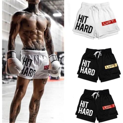 2021 Running Shorts Men 2 In 1 Double-deck Quick Dry GYM Sport Short Fitness Jogging Bodybuilding Workout Bottom Sportwear Pants