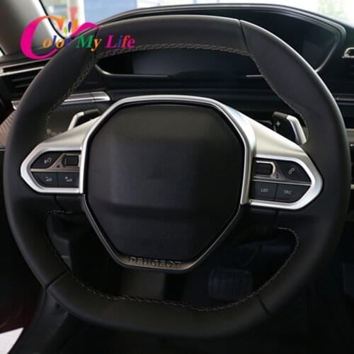 Color My Life ABS Car Steering Wheel Panel Cover Trim Sticker for Peugeot 208 GT Line 2020 2021 Accessories Carbon Fiber
