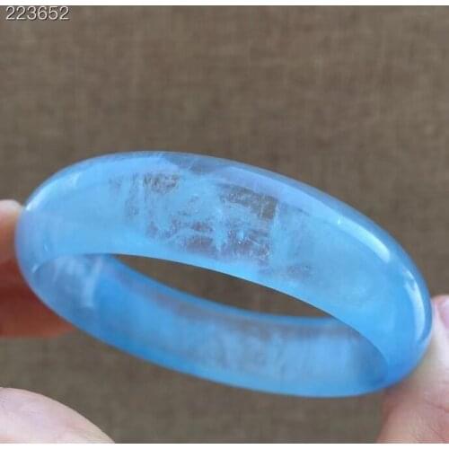 Certificate Natural Blue Aquamarine Round Bangle Brazil Crystal 57MM Bracelet Jewelry Fashion Stone For Women AAAAAA