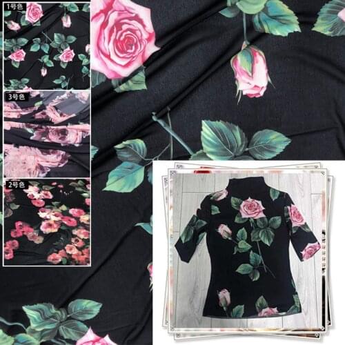 New autumn and winter base clothing polyester stretch mesh flower rose printing handmade diy fabric for dress by the meter