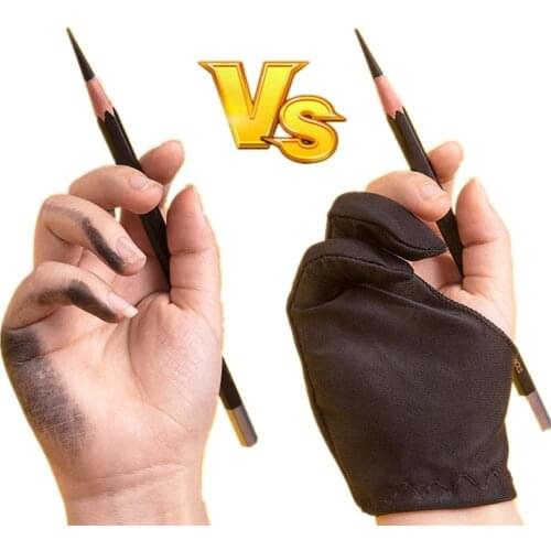2 Finger Anti-fouling Glove Black Artist Glove for Drawing Graffiti Sketch Oil Painting Writing Right and Left Hand Protection