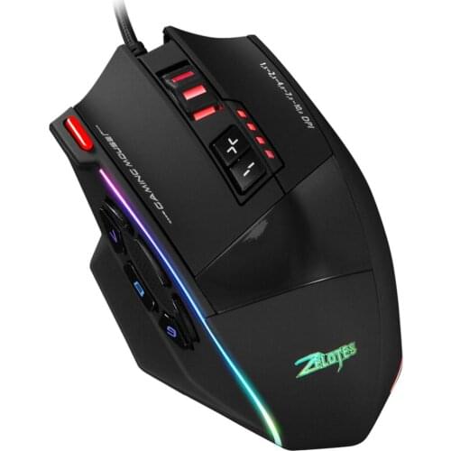 ZELOTES C-13 Professional gaming mouse 13 Programmable Buttons Wired USB Mouse10000DPI Adjustable RGB Optical Gaming Mice