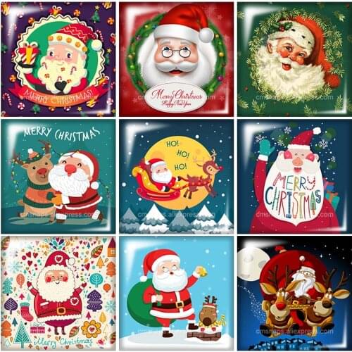 Christmas Tree Santa Claus Gift Bells reindeer 12mm/20mm/25mm/30mm Square photo glass cabochon demo flat back Making findings