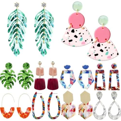 Earrings For Women Girls Fashion Cute Beautiful Leaf Feather Geometry Colorful Drop Hanging Dangle Trend Acetate Board