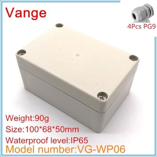 Discount packs molding IP65 waterproof ABS plastic enclosure case with 4pcs PG9 waterproof cable gland 100*68*50mm