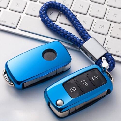 TPU Car Key Shell with Long PU Leather Key Holder For Volkswagen Polo Bora Tiguan MK2 Passat Golf 6 7 MK7 Seat Leon FR For Skoda