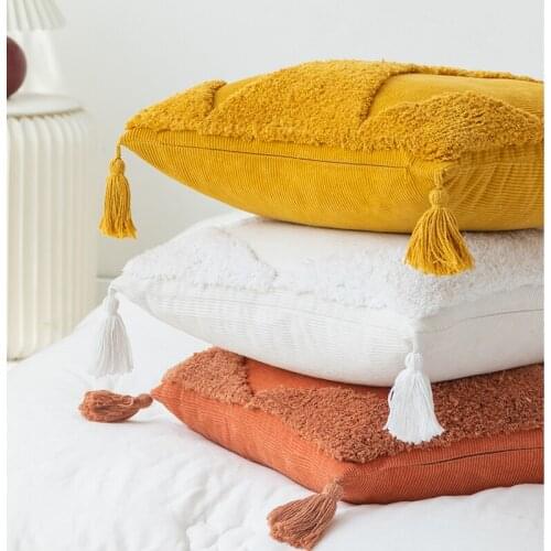 Home decoration Cushion Cover 45x45cm Pillow Cover White Yellow Green Ambor Color Tufting Diamond Tassels Handmade For Sofa Bed