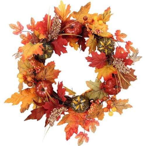 Maple Leaf Halloween Autumn Wreath Pumpkin Berry Door Hanging Gifts Circle Thanksgiving Flower Artificial Harvest Festival Vine