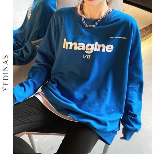 Yedinas 2020 Women Fashion Long Sleeve Sweatshirt Loose Harajuku Pullover Overside Outerwear Korean Style Hoodies Hip Hop Tops