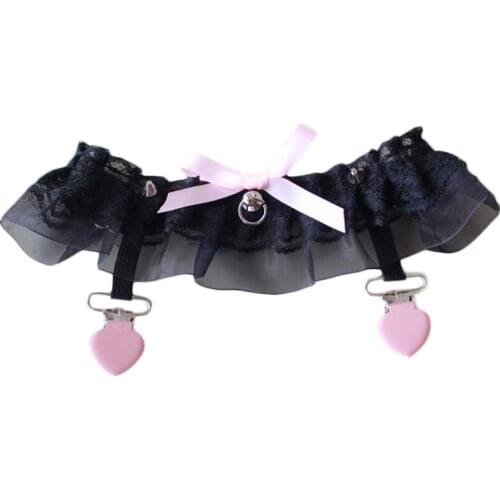 Women Ruffled Lace Sexy Thigh Ring Japanese Suspender Sock Heart Clip Leg Garter LXAD
