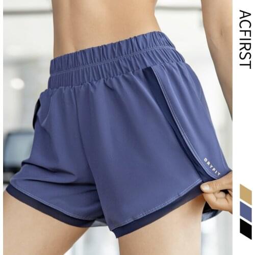 AcFirst Yellow Blue Women Gym Pocket Running Shorts Breathable Quick Dry Short Workout High Waist Fitness Sportwear Plus Size