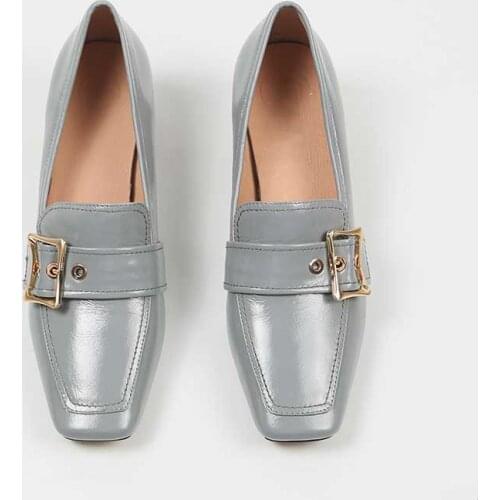 MORDOAN Big Size Genuine Cowhide Lady shoes For Womens Soft Penny Women Shoes Mid-heel Square Toe Loafers For Women 2021 Autumn