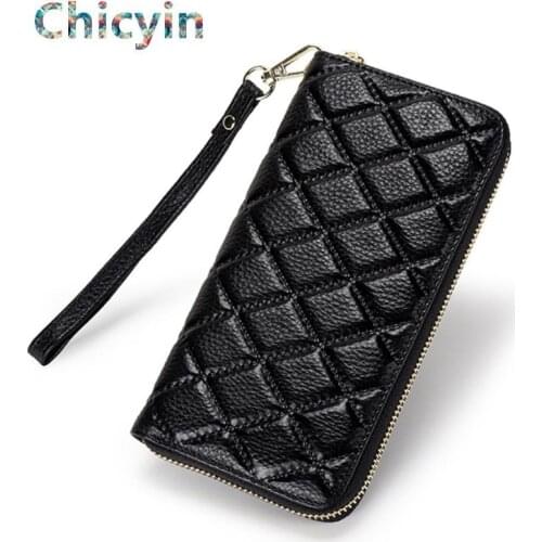 Top Quality Phone Bag Cow Leather RFID Wallet Women Zipper Walets Genuine Leather Female Purse Long Women Wallets Ladies Clutch