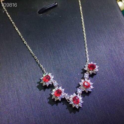 Natural red ruby Pendant necklace S925 silver Natural gemstone necklace Elegant round Princess women wedding party gift jewelery