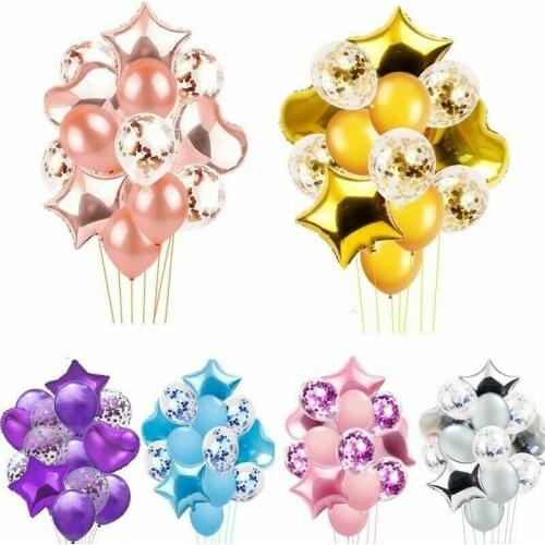 14 Pcs/set18-inch Heart-shaped Star Foil Balloon 12-inch Confetti Latex Balloon Wedding Ball Childrens Balloon Birthday Balloon