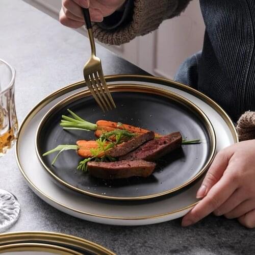 7/8/10inch Ceramic Dishes Dessert Plate Salad Steak Plates Porcelain Food Plates White/Black Tableware Pasta Plates Restaurant