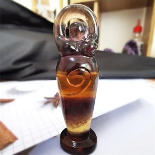 77mm Top natural roc minerals yellow fluorite quartz crystal carved goddess carving gemstones gift for healing home decorations