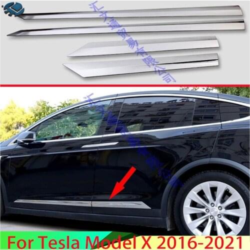 For Tesla Model X 2016 2017 2018 ABS Chrome Side Door Line Garnish Body Trim Accent Molding Cover Bezel Styling Protector