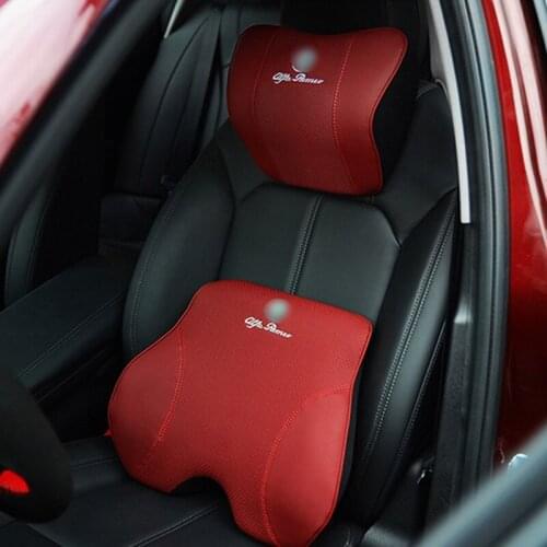 Car Memory Foam Headrest Car Leather Seat Back For Alfa Romeo Giulia Stelvio Car Accessories Interior