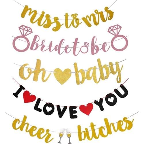 1 Set Gold Glitter Letter Banner I Love You Miss To Mrs Bride To Be Oh Baby Banners Birthday Party Valentine Wedding Decorations