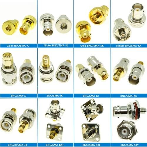BNC To SMA Connector Socket Q9 BNC Male & Female Jack To SMA Male & Female Flange O-ring Bulkhead Panel Nut Brass RF Coaxial