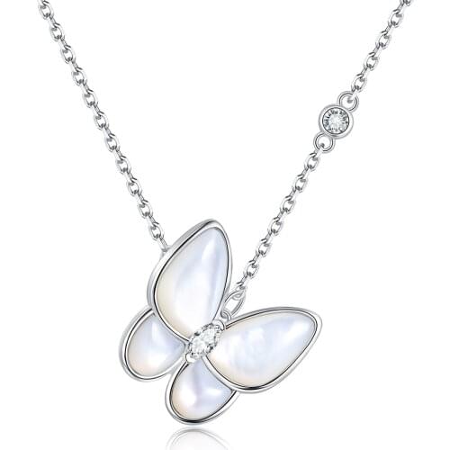 BOEYCJR 925 Butterfly Mother of Pearl 0.2ct Marquise Moissanite VVS Elegant Pendant Necklace for Women Anniversary Gift