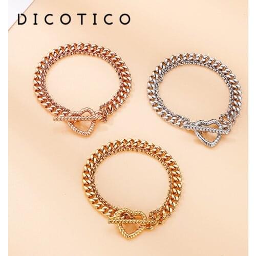 Heart Wristband Bracelets For Women Cuban Chain Pulseras Stainless Steel Double Link Chain Bracelet Jewelry Wholesale Items 2021
