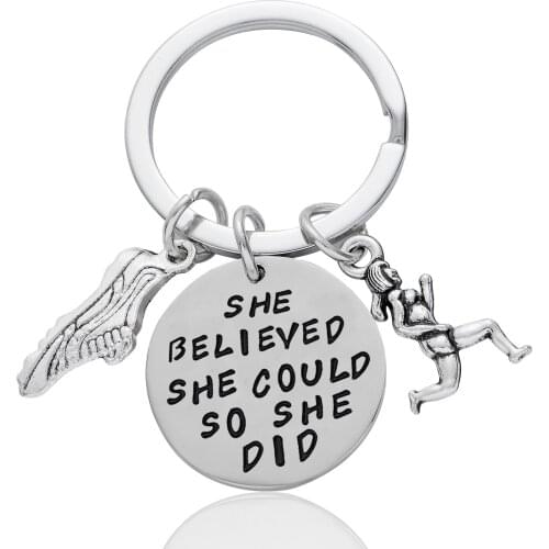 36PCs She Believed She Could So She Did Keychains Runner Shoes Charm Pendant Keyrings Women Girls Sportsmen Gift Jewelry Fashion