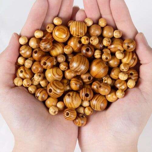 Natural Pine Wood Beads 8/12/16/18mm Round Loose Wooden Beads For DIY Jewelry Components Making Bracelets Handmade Wholesale Lot