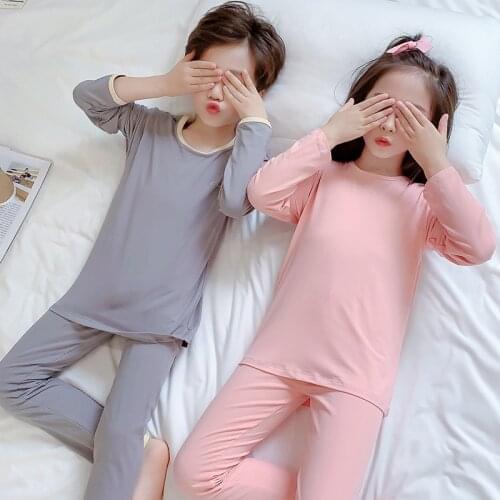 Korean Children Underwears Autumn Winter Long Johns Suit Warm Kids Homewear Pijama Girls Soild Baby Boy Clothes Set Plus Velt