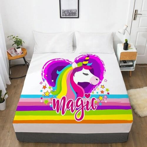 Unicorn Cartoon Fitted Sheets Mattress Cover With Elastic Band 3D Bed Sheet LinensFor Baby Kids Child Girls Boys 180x200 150x200