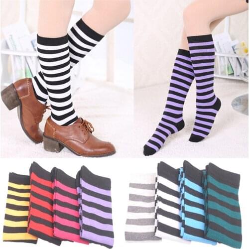 1 Pair Stockings Stripes Long Socks Women Tube Calf Knee Socks College Students School Stockings High Knee Stockings skateboard