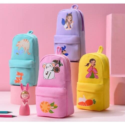 Cute Animal Kawaii Rabbit Cat Canvas Large Capacity Pencil-Box Organizer Storage Bags Kids Gift School Supplies Stationery Cases