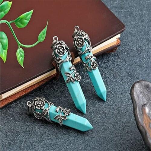 Stone Necklace Blossom Hexagonal Prism Aventurine Opalite Healing Pendant For Necklace Fashion Jewelry