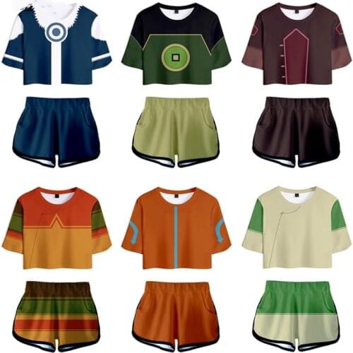 Movie Avatar: The Last Airbender Cosplay Aang Katara Costumes Men Women Short Sleeve Shirt T-shirts Shorts Sportwear Sport Suit