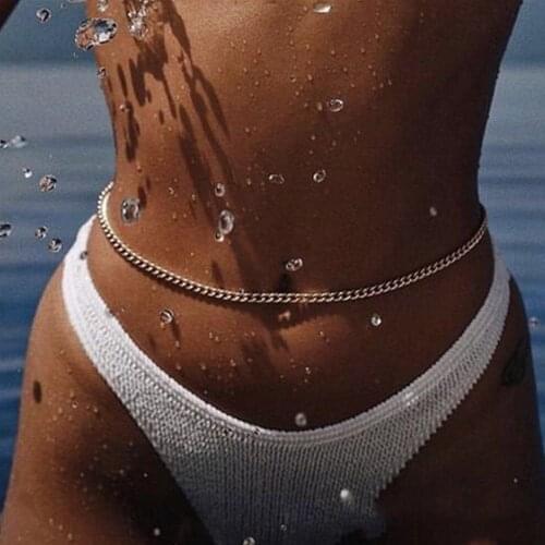 Fashion Personality Metal Chain Strip Ladies Waist Chain Jewelry Sexy Summer Simple Body Chain Beach Navel chain Accessories