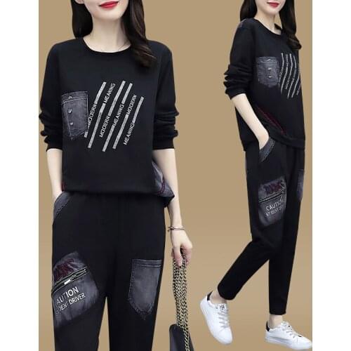 Fashion Ladies Sport Suit 2021 Spring New Large Size 4XL T-Shirt Top @ pants 2-Piece Casual Autumn Womens Sportswear Sportsuit